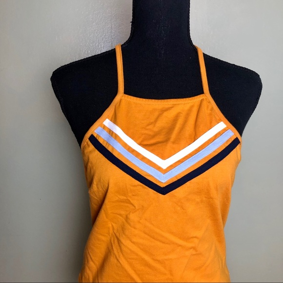 Adorable orange gold halter top with stripe accent - Picture 3 of 4